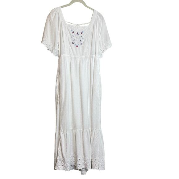 Old Navy Womens Babydoll Midi Dress Size M White Tie-Back Clip Dot Embroidery - Picture 1 of 7